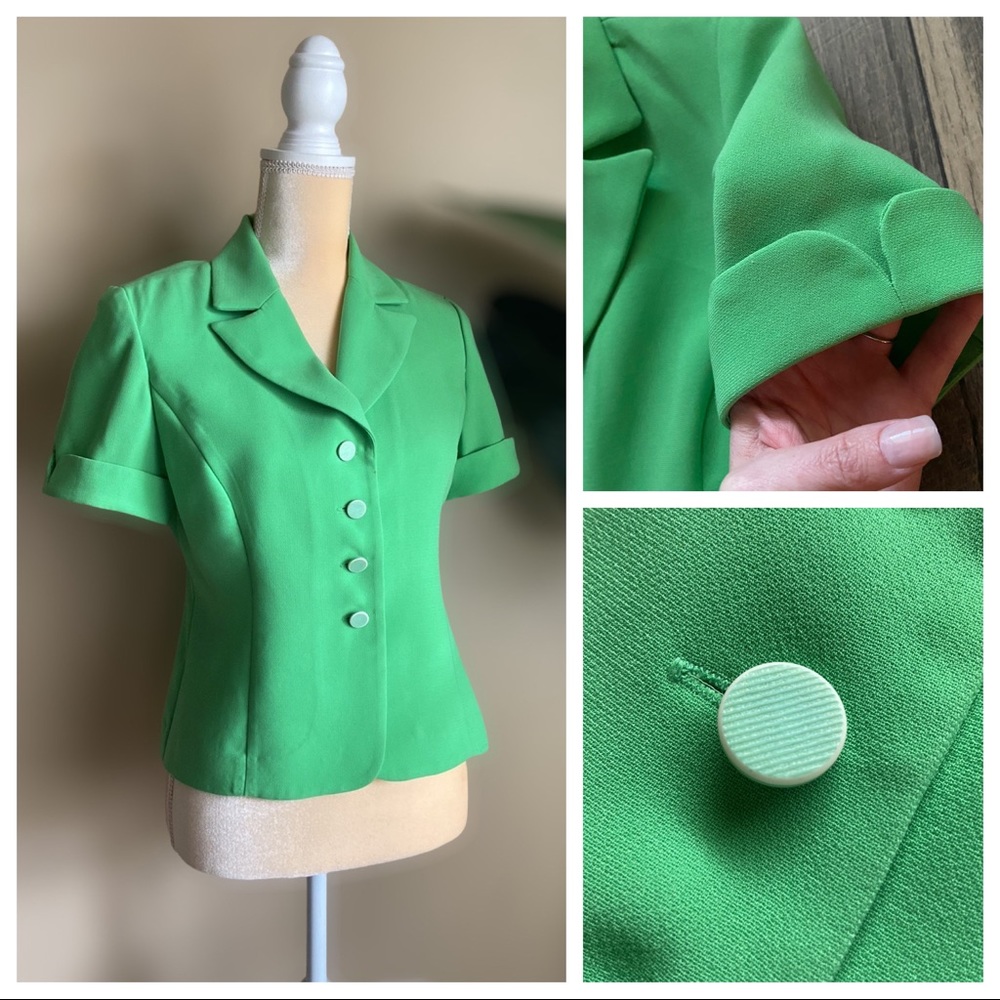 Vintage Kelly Green Short Sleeve Notched Lapel Structured Blazer